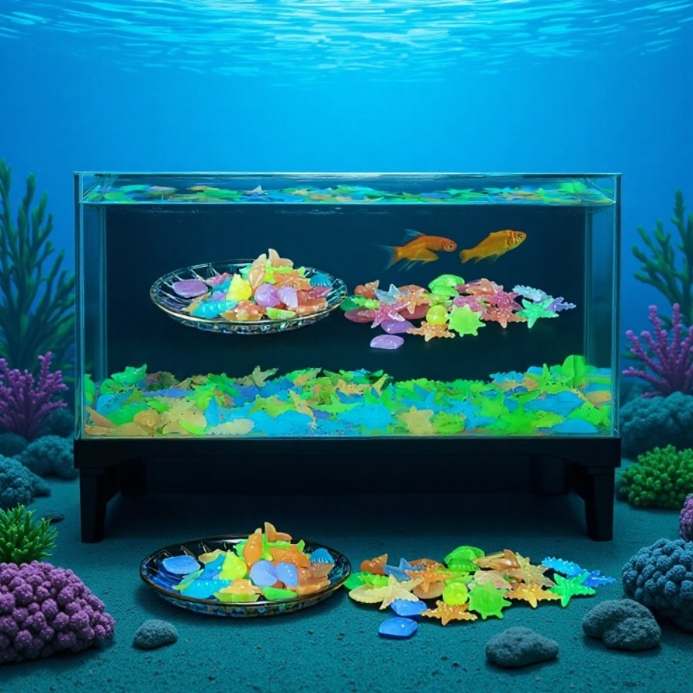 Aquarium Planted Fish Tank - Batu Laut Bercahaya, Cangkang Kerang Fluoresen,